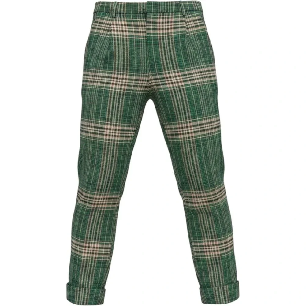 Free People Green Plaid High Rise Tapered Cuffed Trousers OB1556411 Size 8